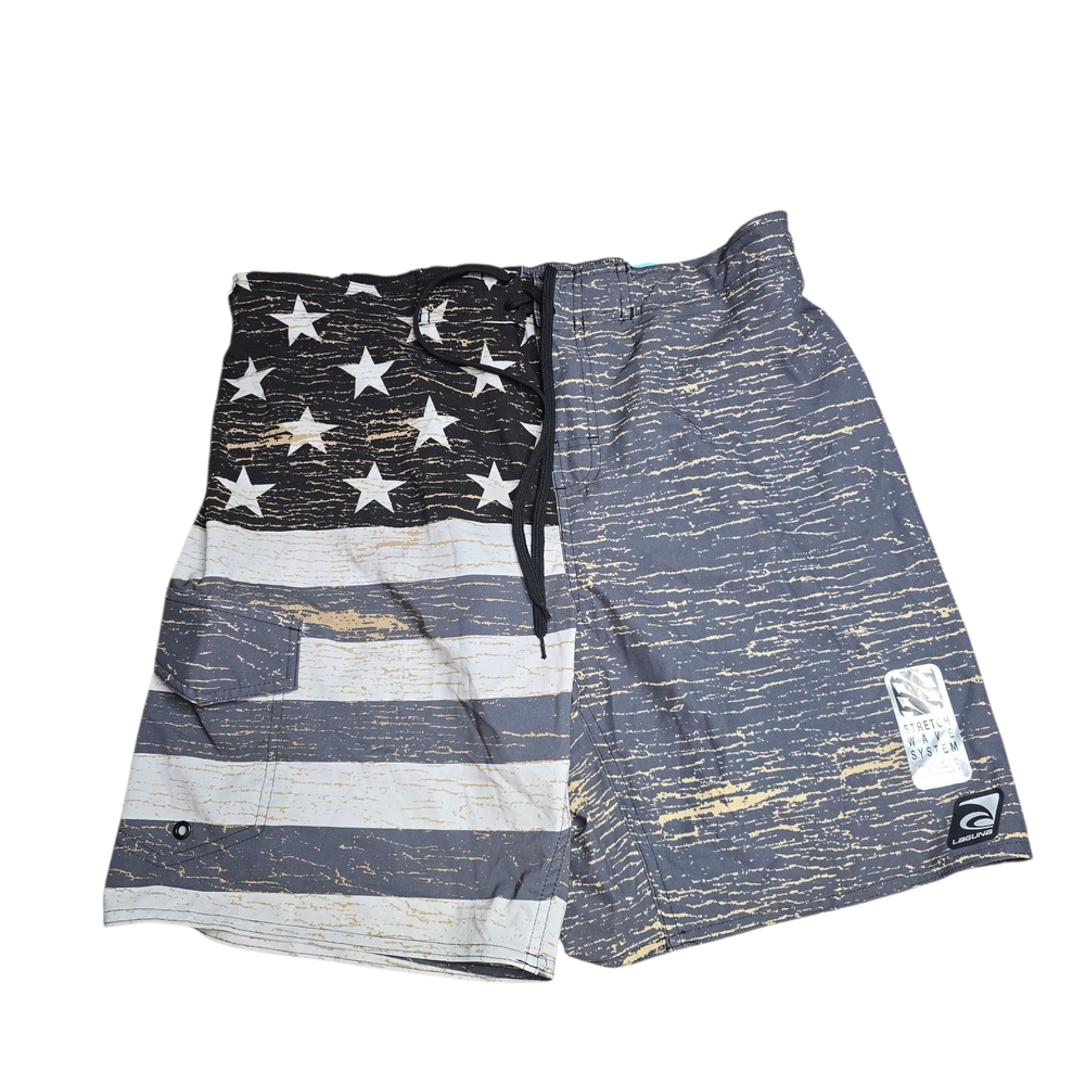 Laguna Boardshorts Swim Trunks Shorts Large Gray American Flag